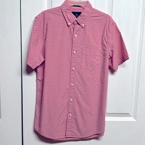 American Eagle Pink White Cactus Print Pocket Short Sleeve Shirt Size XS